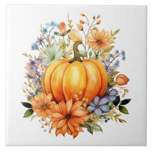 Azulejo Cerámico Floral de Calabaza de Otoño