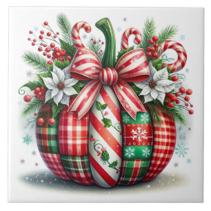 Azulejo Cerámico Floral de Calabaza Navideña
