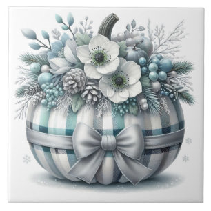 Azulejo Cerámico Floral de Calabaza Navideña
