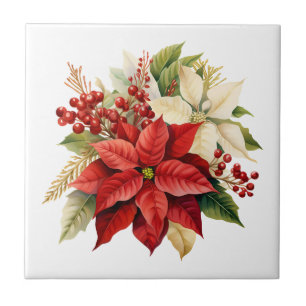 Azulejo Cerámico Floral de Nochebuena Poinsettia