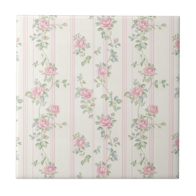 Azulejo Cerámico Floral de Rosa Rosa (Frente)