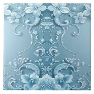 Azulejo Cerámico Floral Decorativo Azul