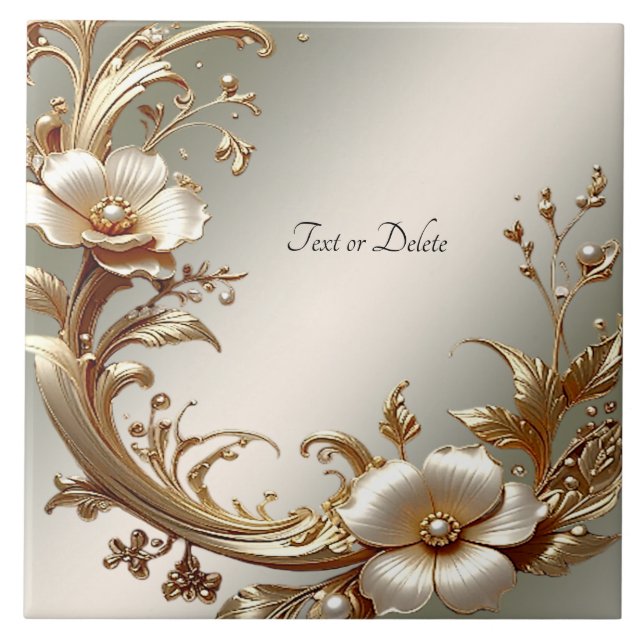 Azulejo Cerámico Floral Dorado (Frente)