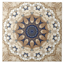 Azulejo Cerámico Floral Dorado Azul