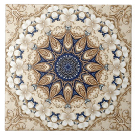 Azulejo Cerámico Floral Dorado Azul