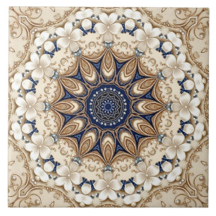 Azulejo Cerámico Floral Dorado Azul