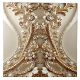 Azulejo Cerámico Floral Dorado Ornamental Elegante