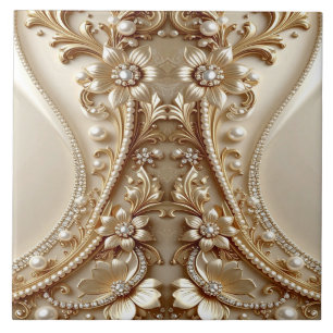 Azulejo Cerámico Floral Dorado Ornamental Elegante