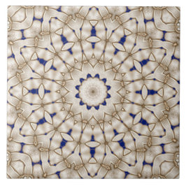 Azulejo Cerámico Floral Geométrico Dorado Azul