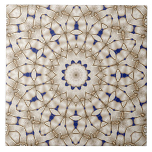 Azulejo Cerámico Floral Geométrico Dorado Azul