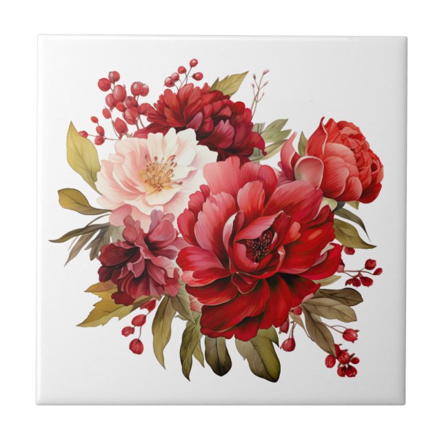 Azulejo Cerámico Floral Navideño (Frente)