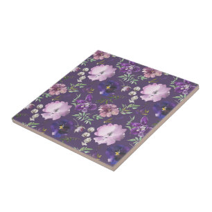 Azulejo Cerámico Floral Púrpura para Decoración de