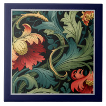 Azulejo Cerámico - Floral Rojo Art Nouveau