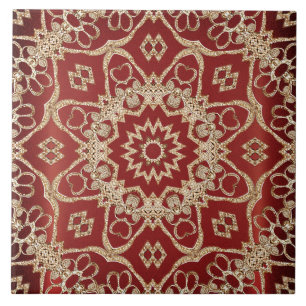 Azulejo Cerámico Floral Rojo Dorado Moderno