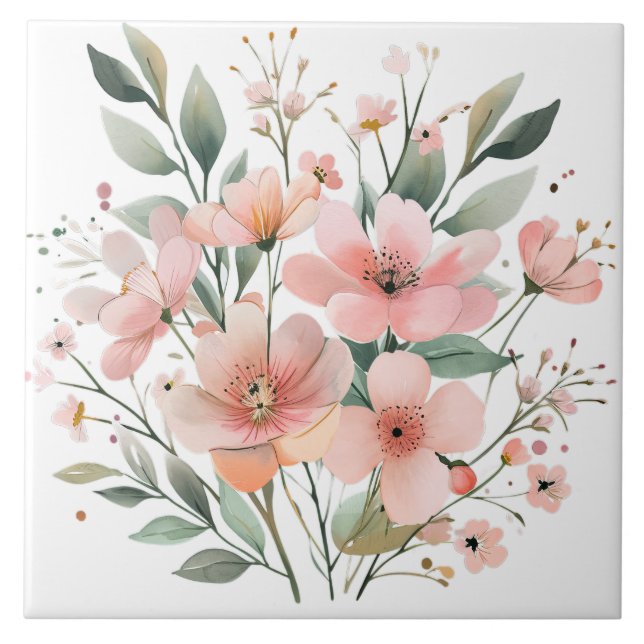 Azulejo Cerámico Floral Rosa Pastel (Frente)