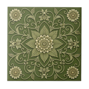 Azulejo Cerámico Floral Verde