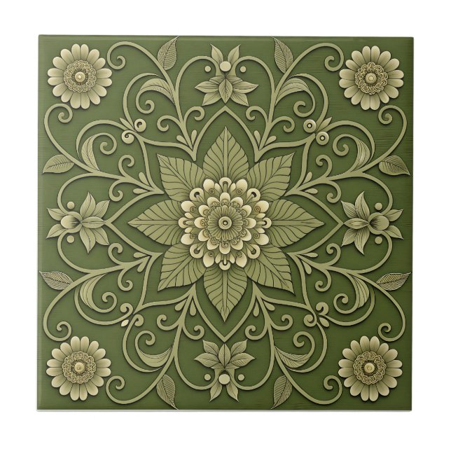 Azulejo Cerámico Floral Verde (Frente)