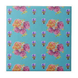 Azulejo Cerámico Floral Violeta Púrpura Rosa Teal
