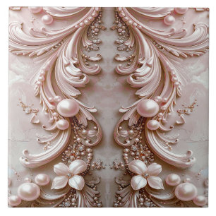 Azulejo Cerámico Floral y Perla Ornata Rosa
