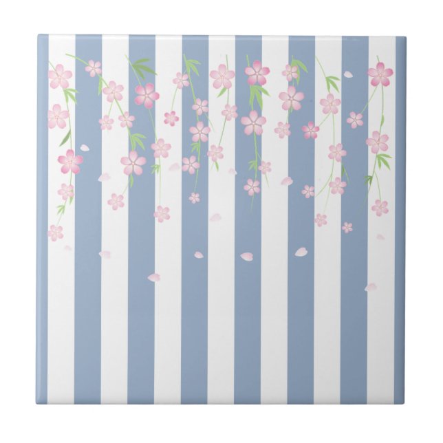 Azulejo Cerámico Flores de Franja Azul y Blanco Fl (Frente)
