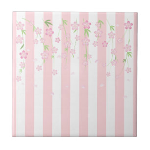 Azulejo Cerámico Flores de Raya Rosa y Blanca Flor