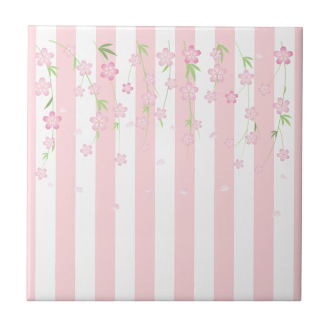 Azulejo Cerámico Flores de Raya Rosa y Blanca Flor (Frente)