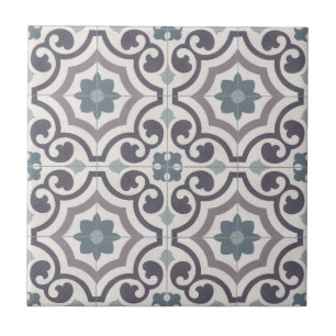 Azulejo Cerámico Francés - Baldosa Blanca, Azul y