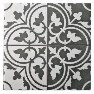 Azulejo Cerámico Francés - Tulipanes Blancos y Neg