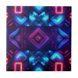 Azulejo Cerámico Geométrico Azul Enlazado Rosa