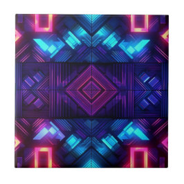 Azulejo Cerámico Geométrico Azul Enlazado Rosa