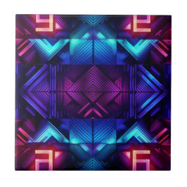 Azulejo Cerámico Geométrico Azul Enlazado Rosa