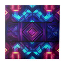 Azulejo Cerámico Geométrico Azul Enlazado Rosa