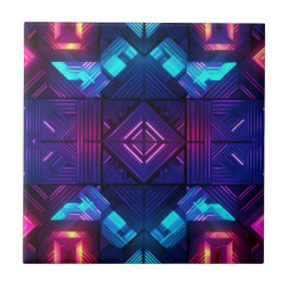 Azulejo Cerámico Geométrico Azul Vinculado a Rosa