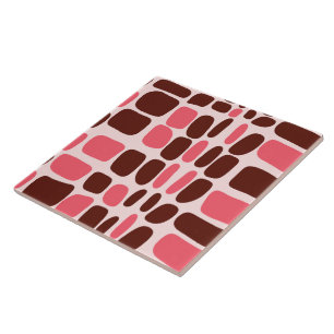 Azulejo Cerámico Geométrico Rosa y Chocolate Retro