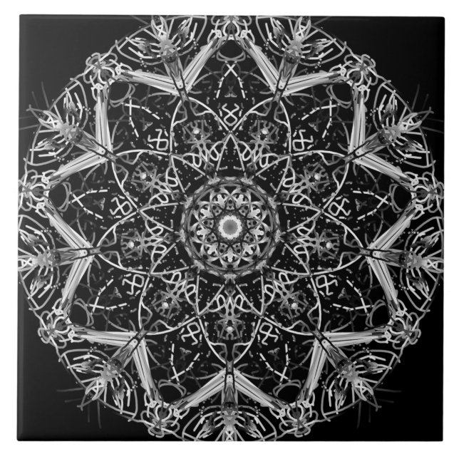 Azulejo Cerámico Mandala Blanco y Negro (Frente)