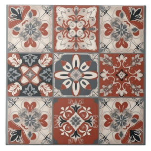 Azulejo Cerámico Mediterráneo Rojo y Gris