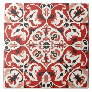 Azulejo Cerámico Mediterráneo Rojo y Negro