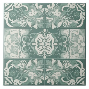 Azulejo Cerámico Mediterráneo Verde y Blanco
