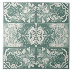 Azulejo Cerámico Mediterráneo Verde y Blanco