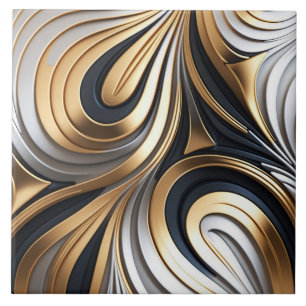 Azulejo cerámico moderno abstracto en oro y plata