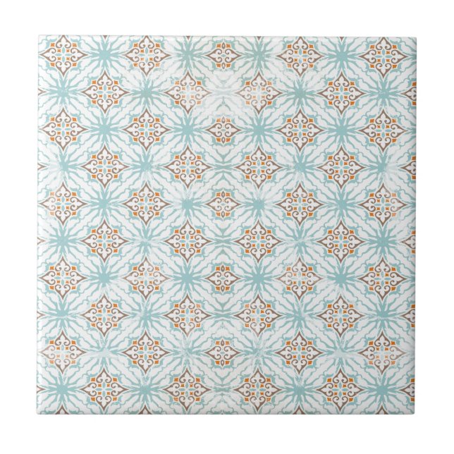 Azulejo Cerámico Naranja Beige Azul Blanco (Frente)