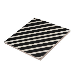 Azulejo Cerámico Negro y Beige a Rayas