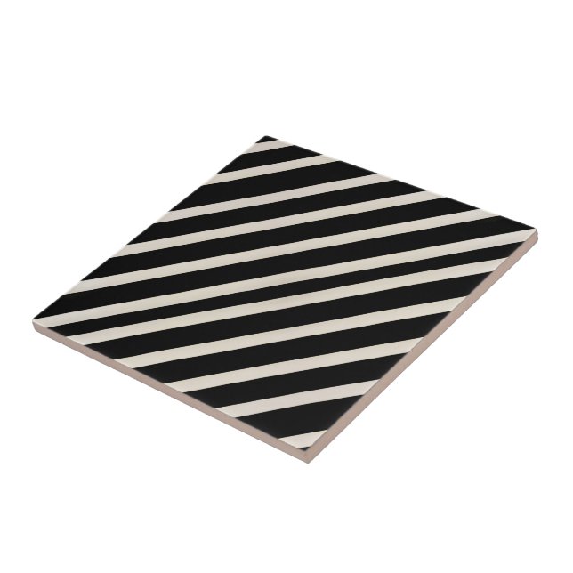 Azulejo Cerámico Negro y Beige a Rayas (Lado)
