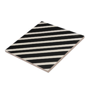 Azulejo Cerámico Negro y Beige a Rayas
