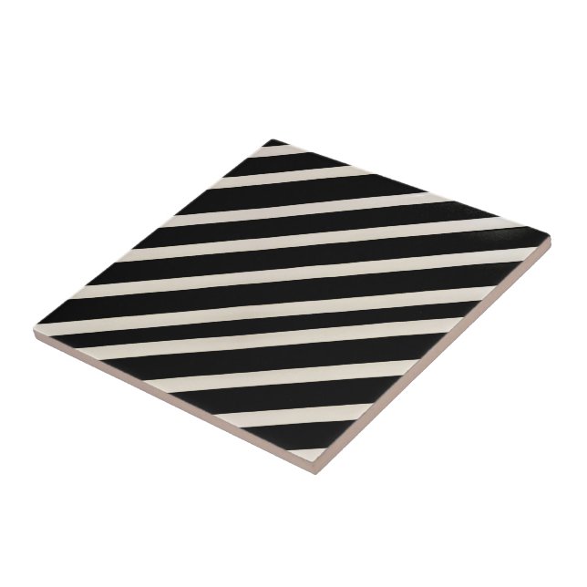 Azulejo Cerámico Negro y Beige a Rayas (Lado)