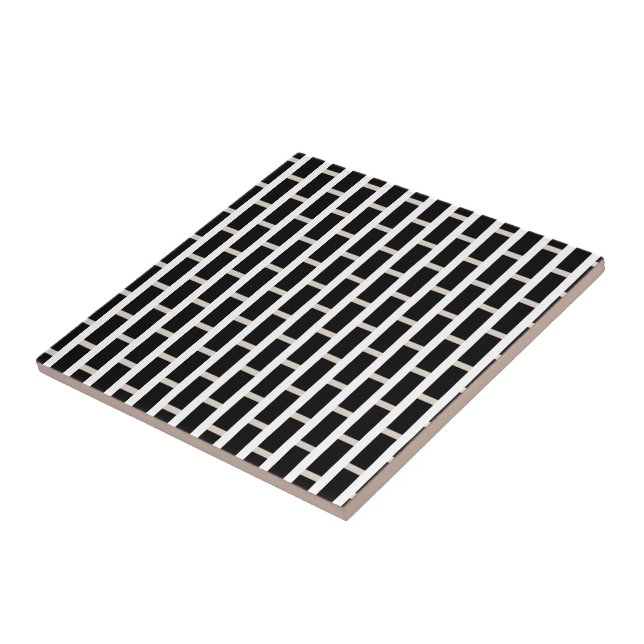 Azulejo Cerámico Negro y Beige a Rayas (Lado)