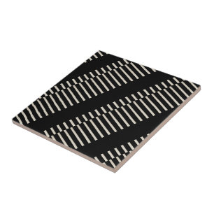 Azulejo Cerámico Negro y Beige a Rayas