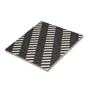 Azulejo Cerámico Negro y Beige a Rayas