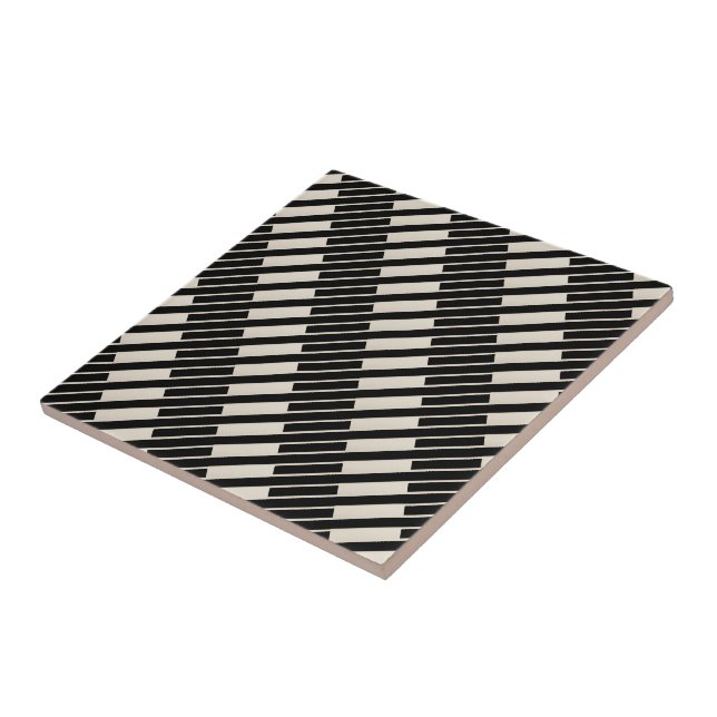 Azulejo Cerámico Negro y Beige a Rayas (Lado)