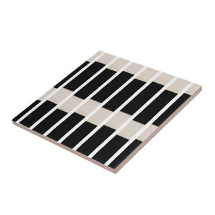 Azulejo Cerámico Negro y Beige a Rayas